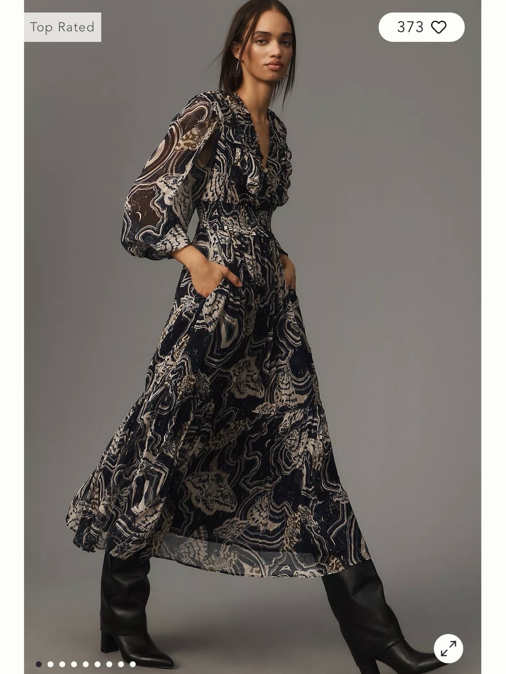 Anthropologie Black & Cream Long-Sleeve Printed Maxi Dress